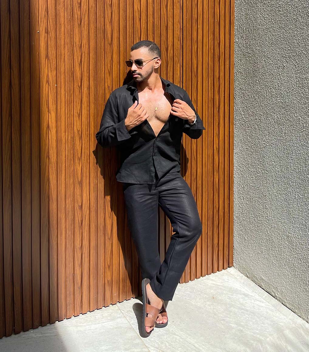 Black03 Conjunto Alfaitaria Linho Puro 100% Preto - Imagem 1