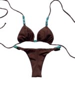 Biquíni Cortininha Marrom Pedras Turquesa - Imagem 2