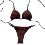 Biquíni Cortininha Marrom Pedras Turquesa