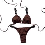 Biquíni Cortininha Marrom Pedras Escuras