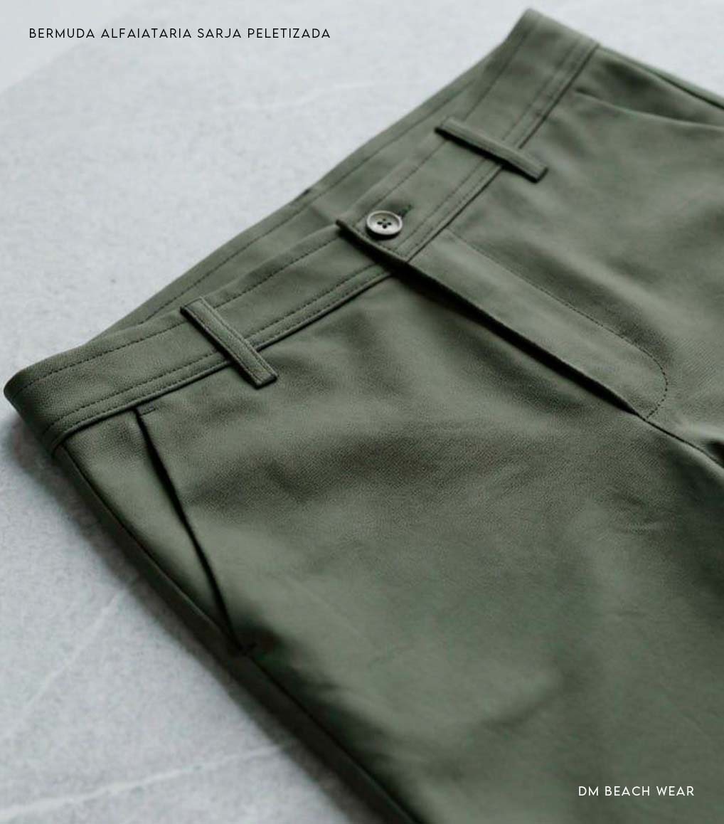 vm01 Bermuda Alfaiataria Sarja Peletizada - Verde Militar - Imagem 1