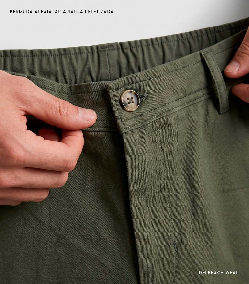 vm02 Bermuda Alfaiataria Sarja Peletizada - Verde Militar - Imagem 3